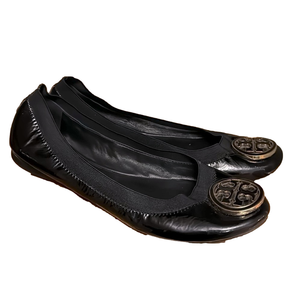TORY BURCH Black Caroline Patent Leather Flat Size 8.5 - Picture 3 of 6